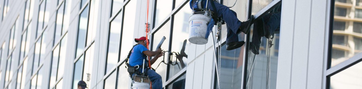 High rise building outer wall and window cleaning